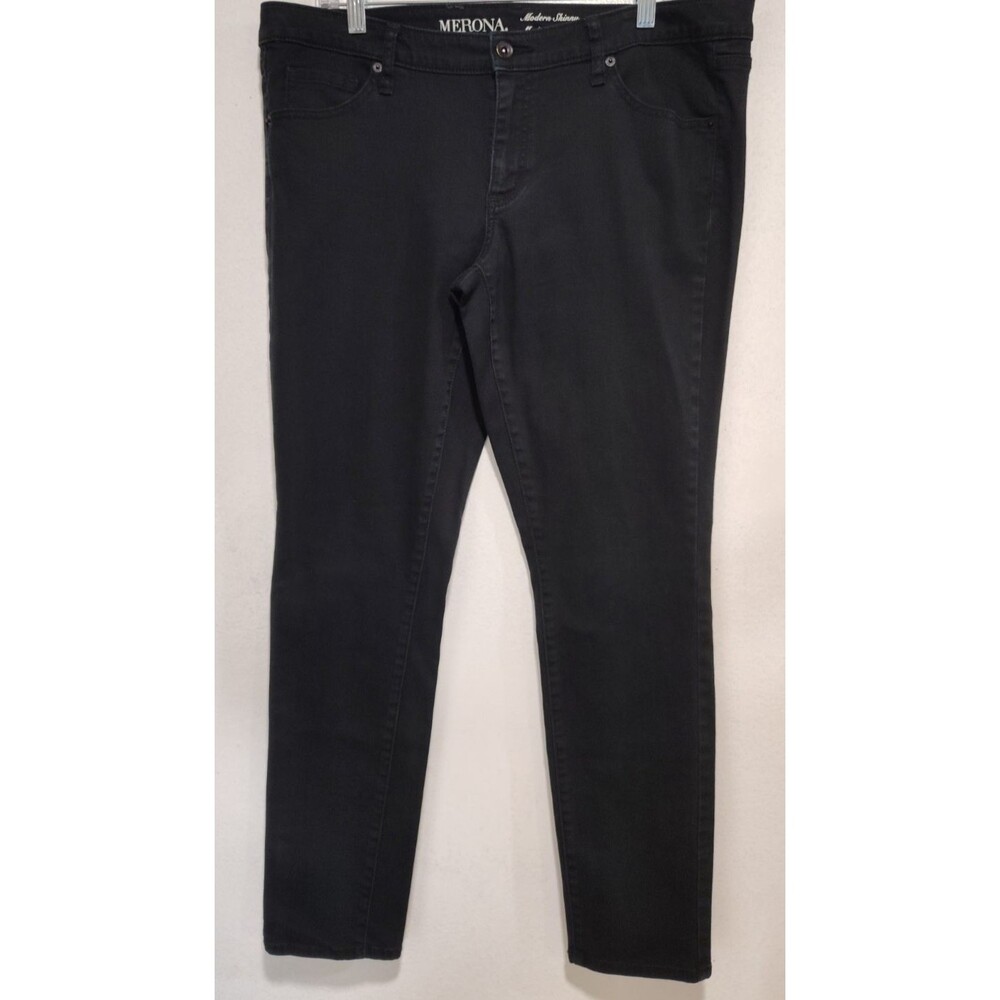 Merona Women Black Jean Size 16 Denim Modern Skinny Midrise Cotton Blend